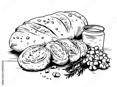 sketch of a bread loaf, graphic style, bakery products