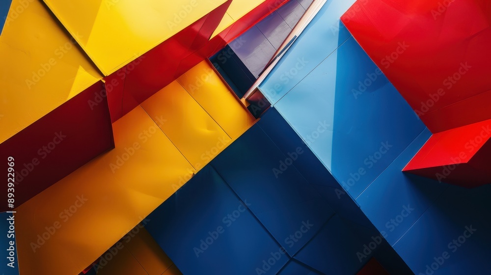 Fototapeta premium Bright, geometric paper sculpture against a dark background. Intricate design with bold colors.