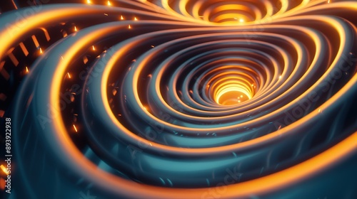 A 3D rendering of concentric orange and blue rings, with a bright orange glow in the center