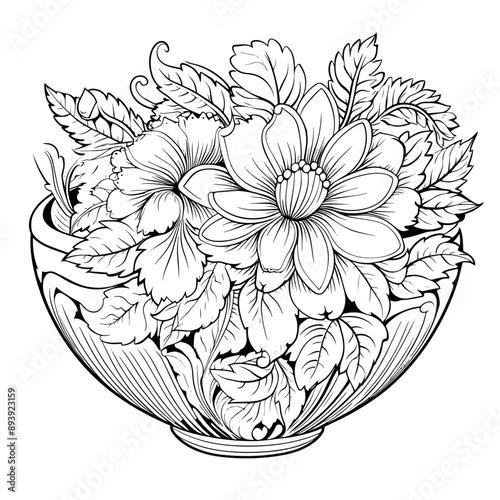 hand drawn flowers, graphic style, isolated on white background