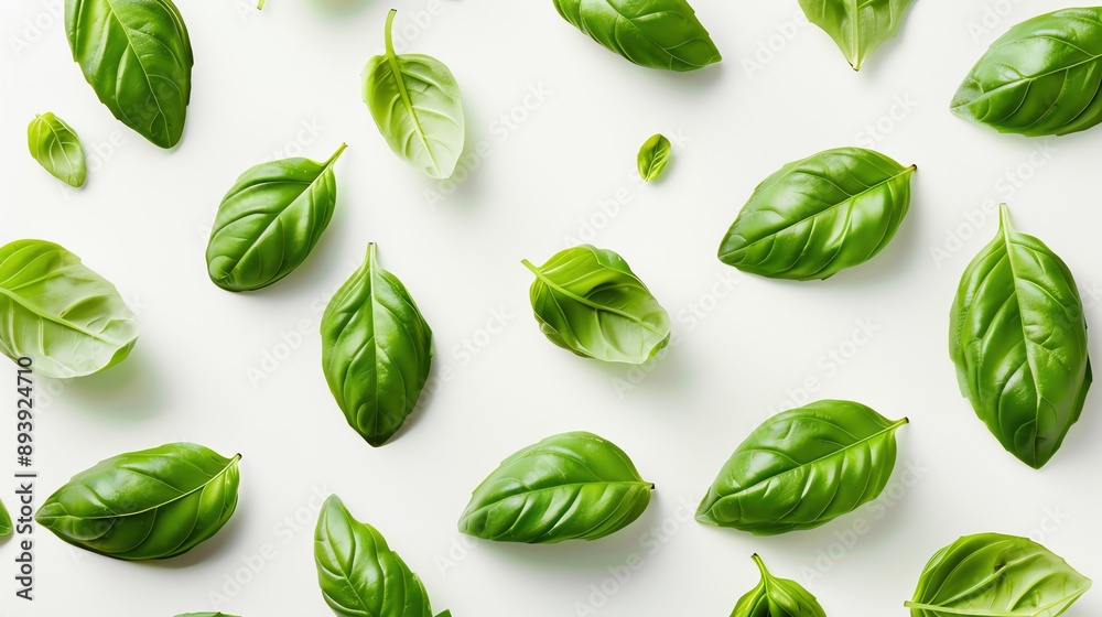Fresh green basil leaves. Seamless pattern.