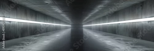 Panel kuchenny z motywem Dark concrete underground tunnel corridor illuminated by white LED lights This empty 3D rendering