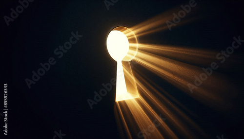 Golden light shining through keyhole creates dramatic effect - Concept for security