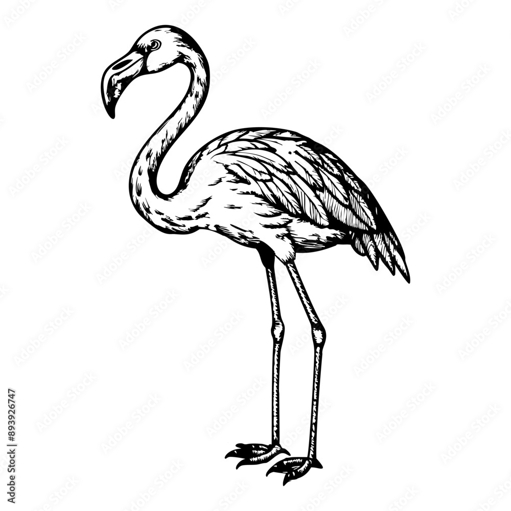 Obraz premium Flamingo with a raised head on a white background.