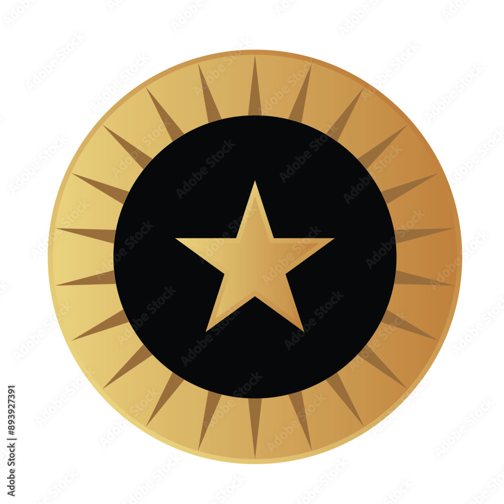 Round company badge medal design golden and black with star Round company badge medal design golden and black with star