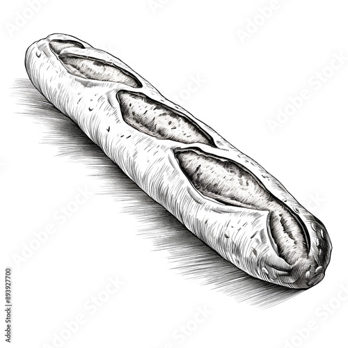 sketch of a bread baguette, graphic style, bakery products