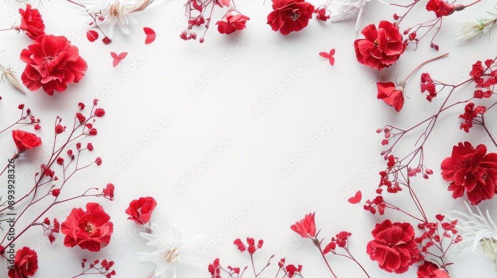 Valentine s Day Floral Round Frame on White Background Valentine s Day Floral Round Frame on White Background
