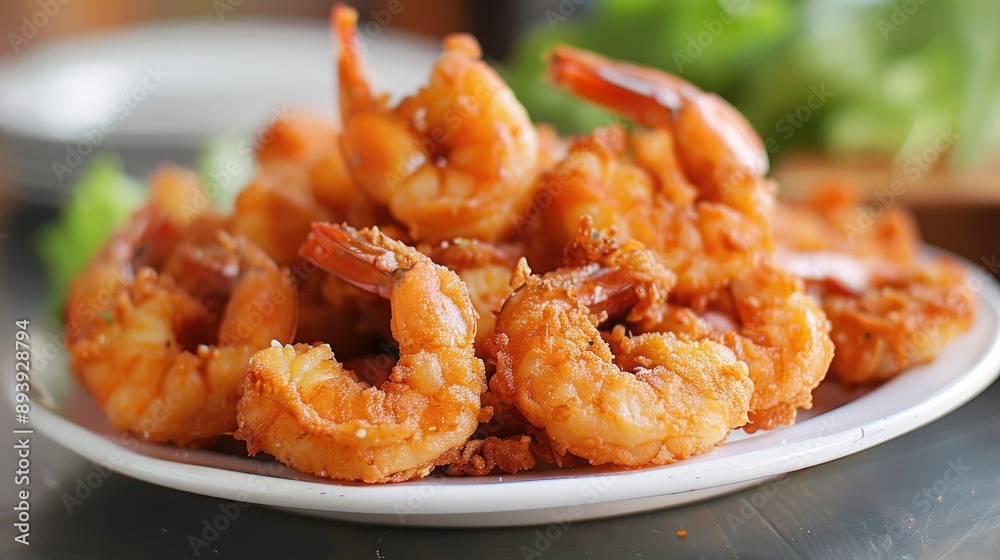 A detailed shot of a plate of fried shrimp A detailed shot of a plate of fried shrimp