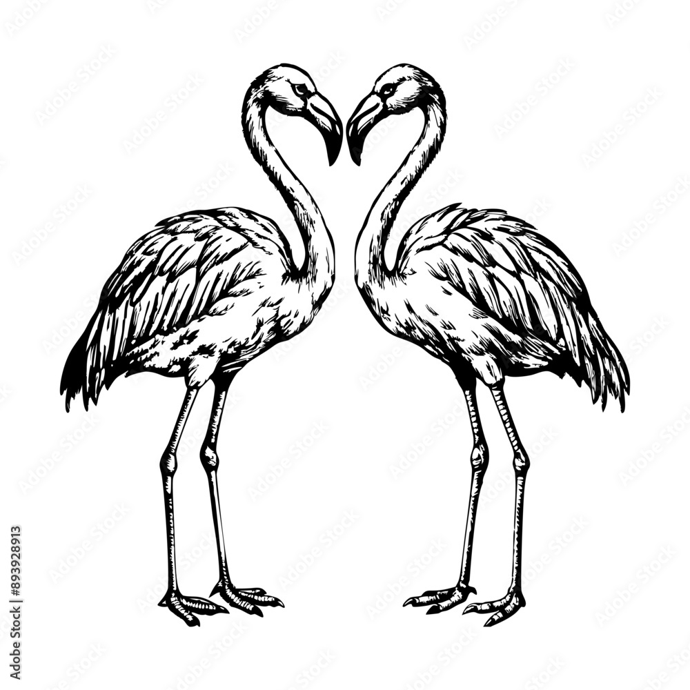 Flamingo pair standing together on a white background. Flamingo pair standing together on a white background.