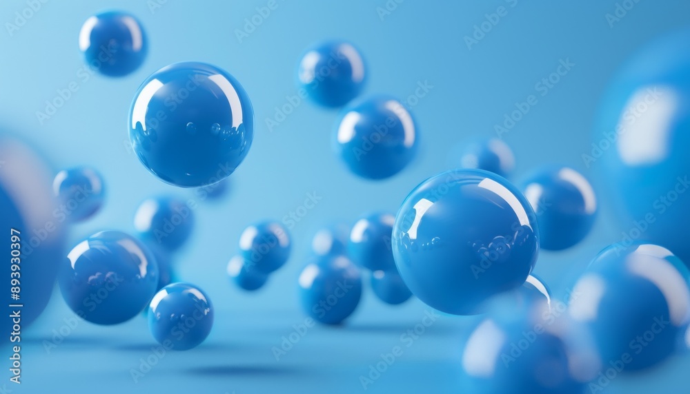 Ultra sharp photo showcasing falling blue balls set against blue background Ultra sharp photo showcasing falling blue balls set against blue background