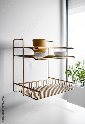 sleek kitchen drying racks white background, elegant, organizer, utensils, storage, modern, minimalistic, design, functional, practical, innovative
