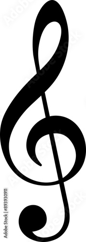 Monochrome Musical Note Symbol Treble Clef | Isolated PNG