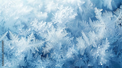 Close-up of intricate, crystalline snowflakes, capturing the delicate and detailed beauty of winter's frost photo