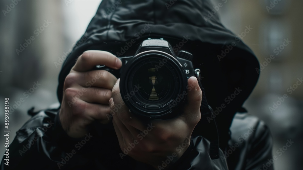 Front view photographer with camera Front view photographer with camera