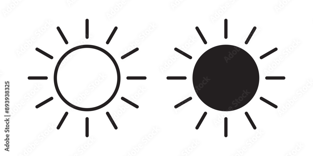 Sun icon, sun symbol isolated on white. Sun icon, sun symbol isolated on white.