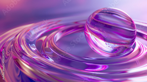 3d abstract dreamy holographic sphere in the water with ripples and waves. Purple liquid fluid y2k background. Romantic cute soft presentation pink concept.