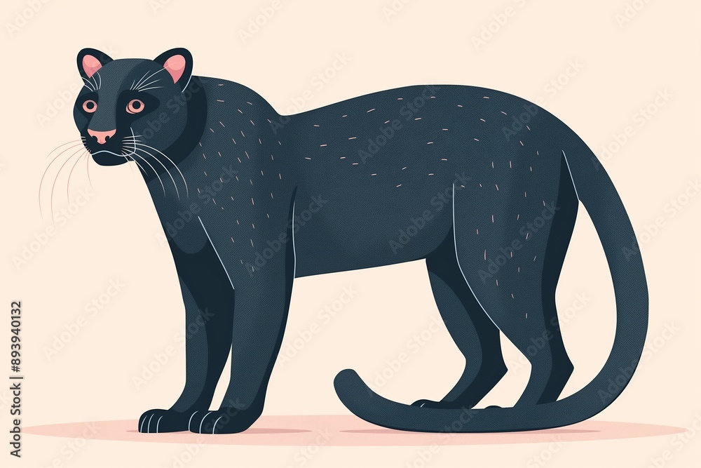 Obraz premium Cartoon style panther with plum-colored eyes standing on a light background