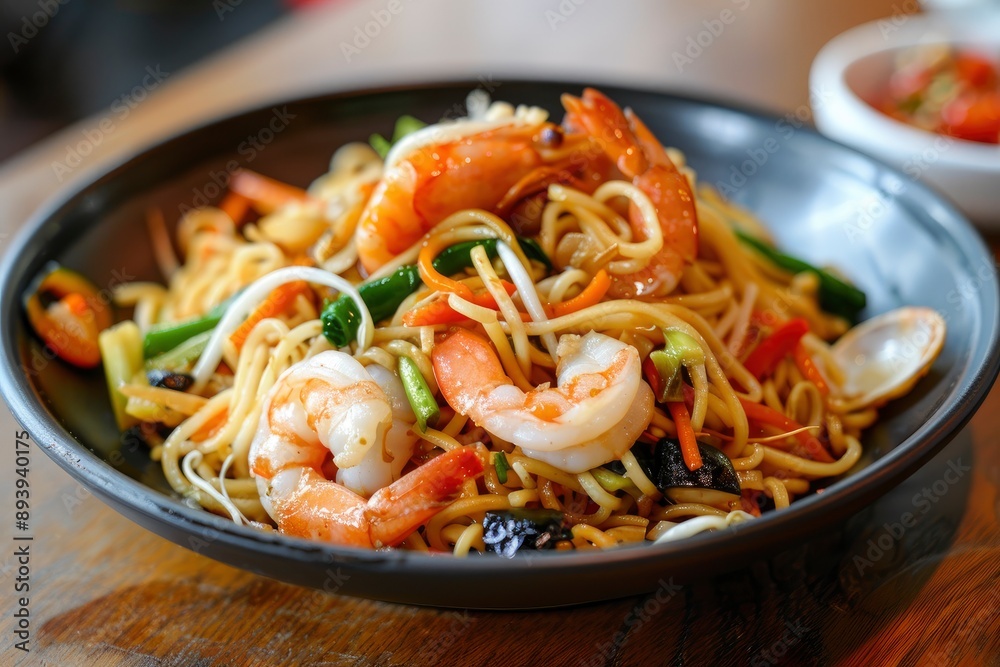 stir fried noodles with seafood - generative ai stir fried noodles with seafood - generative ai