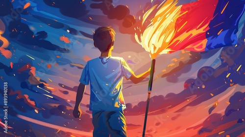 The torchbearer and the French flag stock illustration photo