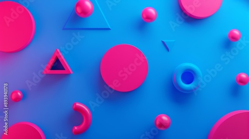 Abstract composition of pink geometric shapes on a blue background, creating a vibrant and modern design for creative projects. photo