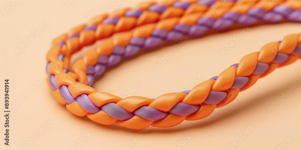 Minimalistic photo of a braided insulated electric wire with orange and purple cores on a beige background Minimalistic photo of a braided insulated electric wire with orange and purple cores on a beige background