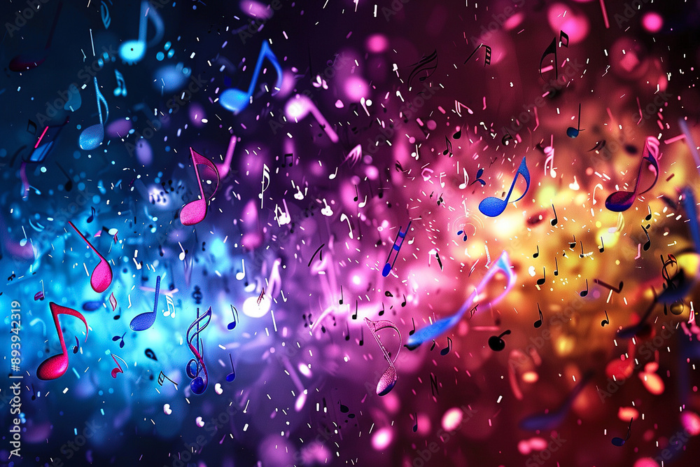 Colorful Musical Notes in Dynamic Abstract Explosion
