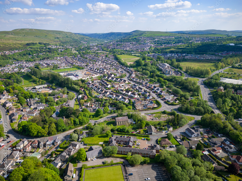 Aerial view of the Welsh Valleys town of Ebbw Vale