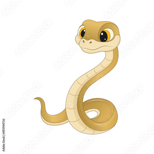 Cute cartoon golden snake character. Vector illustration