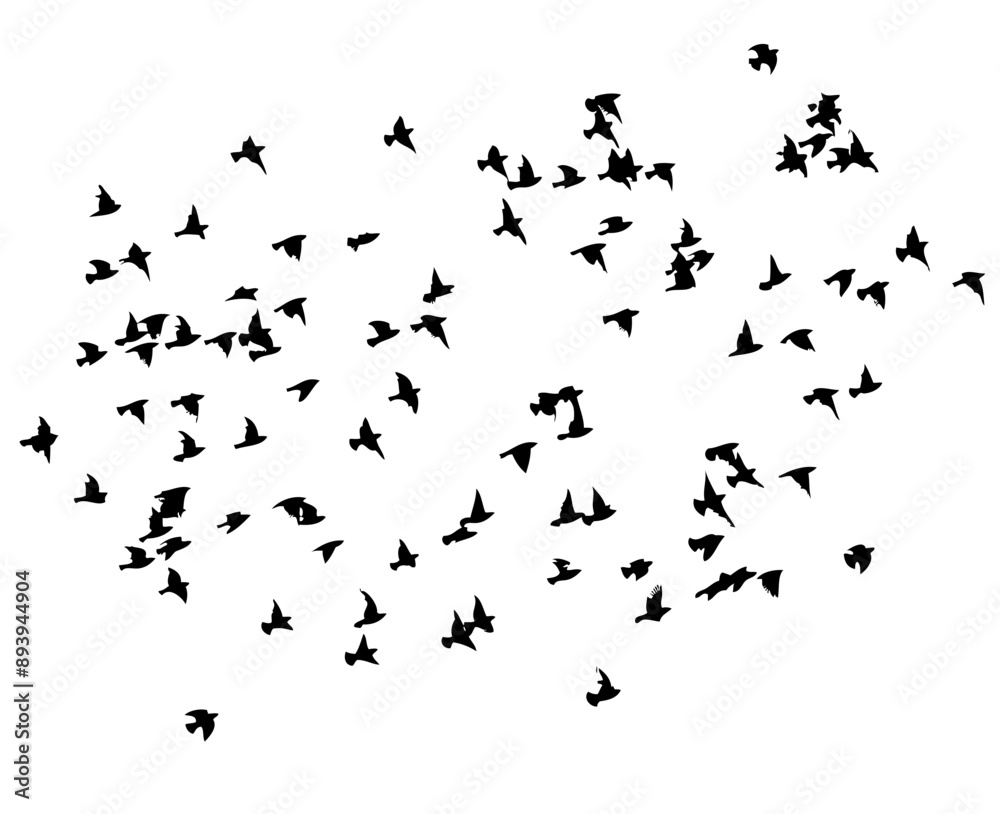 Flying birds silhouette flock. hand drawing. Not AI. Vector illustration Flying birds silhouette flock. hand drawing. Not AI. Vector illustration