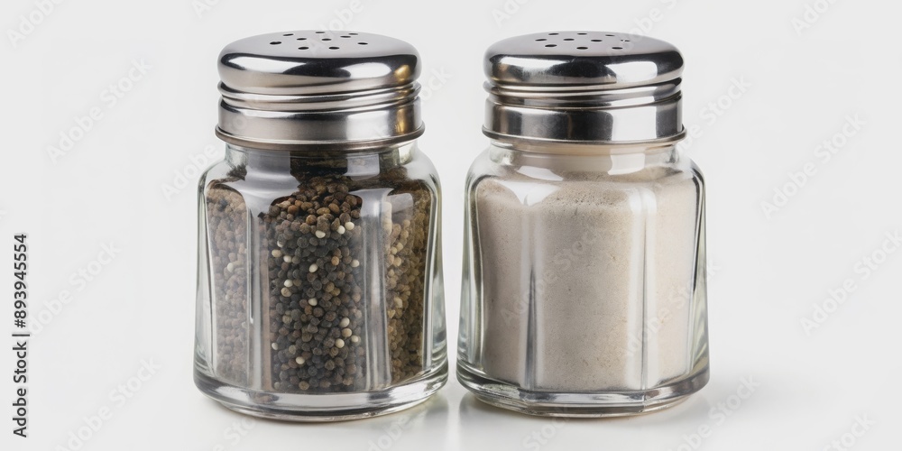 Salt and pepper shakers isolated on background, seasoning, condiment, kitchen, cooking, spice, flavor, tabletop, culinary, pair Salt and pepper shakers isolated on background, seasoning, condiment, kitchen, cooking, spice, flavor, tabletop, culinary, pair