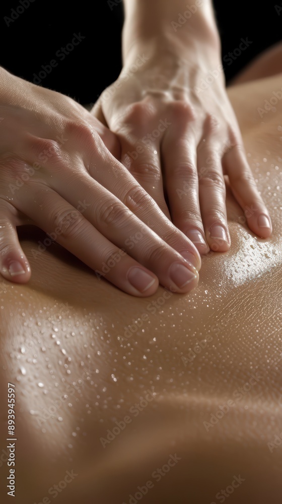 Close-up of hands performing a relaxing back massage, mobile-friendly vertical image Close-up of hands performing a relaxing back massage, mobile-friendly vertical image