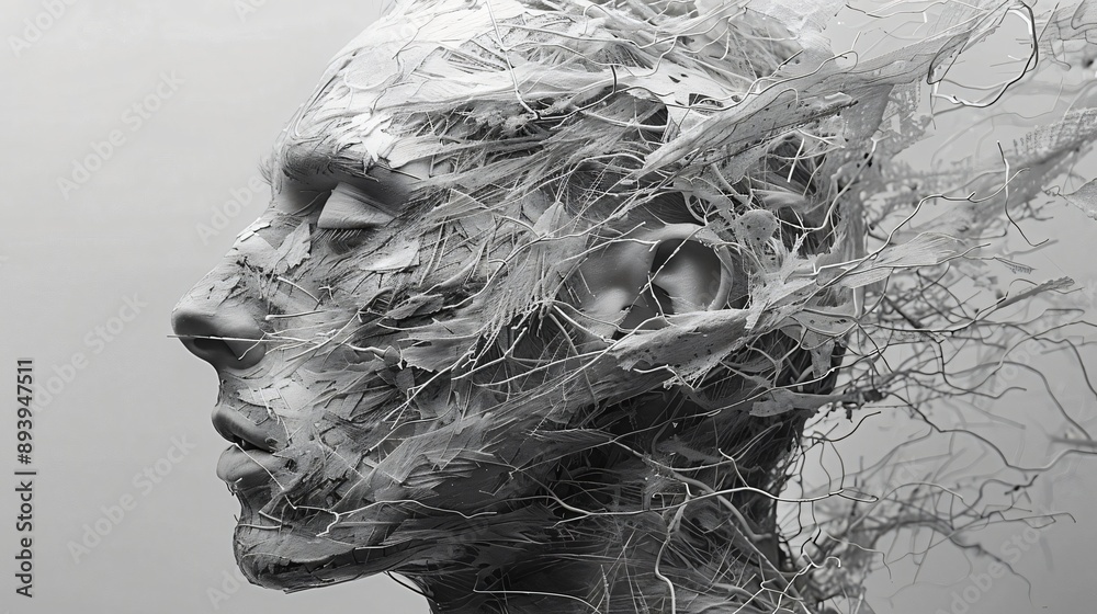An abstract sculpture featuring a human head with intricate textures and flowing designs, symbolizing the complex layers and dynamic nature of human thoughts and emotions. An abstract sculpture featuring a human head with intricate textures and flowing designs, symbolizing the complex layers and dynamic nature of human thoughts and emotions.