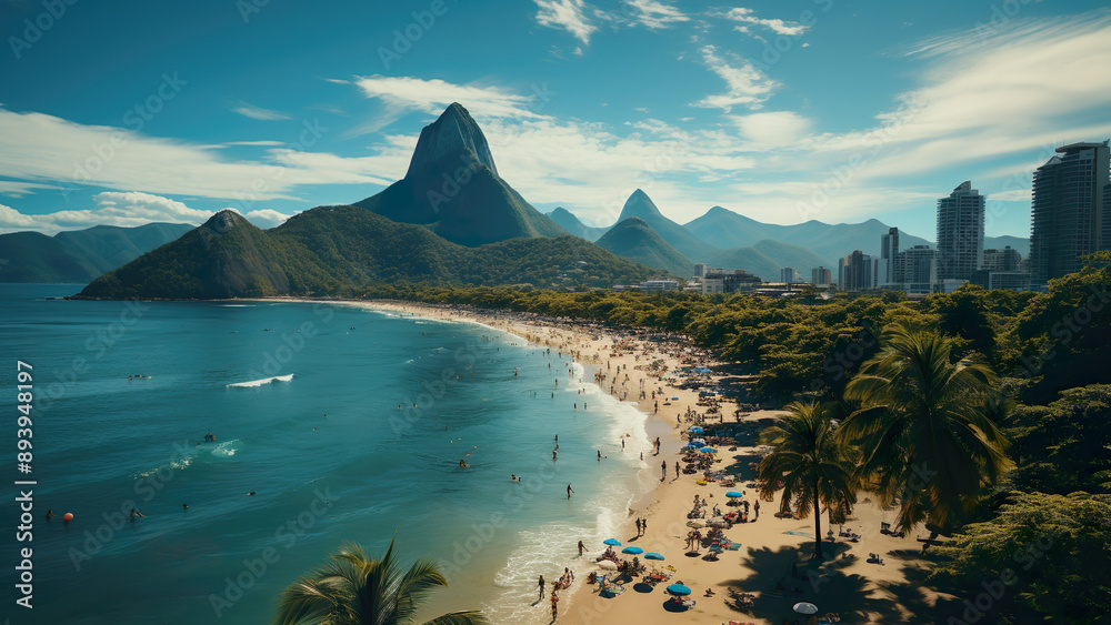 Naklejka premium Ipanema Beach - Landscape Wallpaper, Nature Background, Aerial Photography, Drone Views