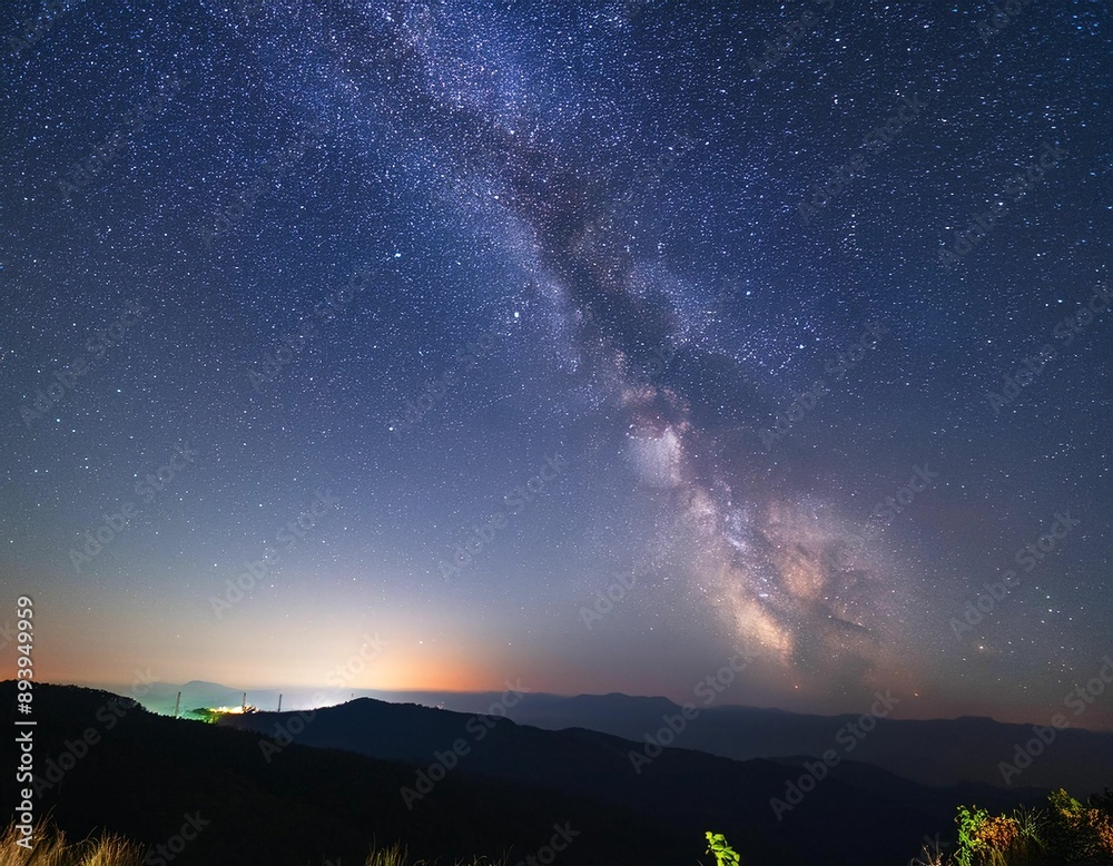 Fototapeta premium Night Sky Landscape with Milky Way Galaxy