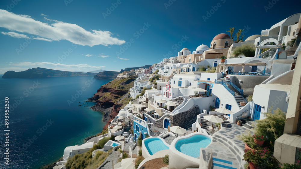 Obraz premium Santorini - Landscape Wallpaper, Nature Background, Aerial Photography, Drone Views