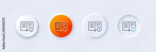 Technical information line icon. Neumorphic, Orange gradient, 3d pin buttons. Instruction sign. Line icons. Neumorphic buttons with outline signs. Vector