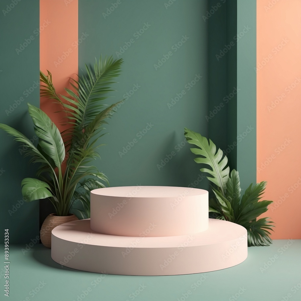 3D podium displays a round nude pedestal that stands for beauty, cosmetics, and product promotion. abstract 3D render, circle copy space