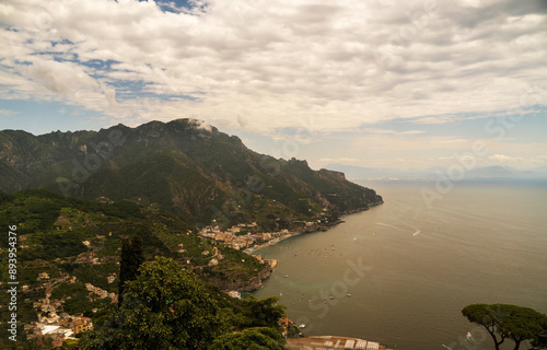 Scenic Coastal View of Mountains and Villages by the Sea