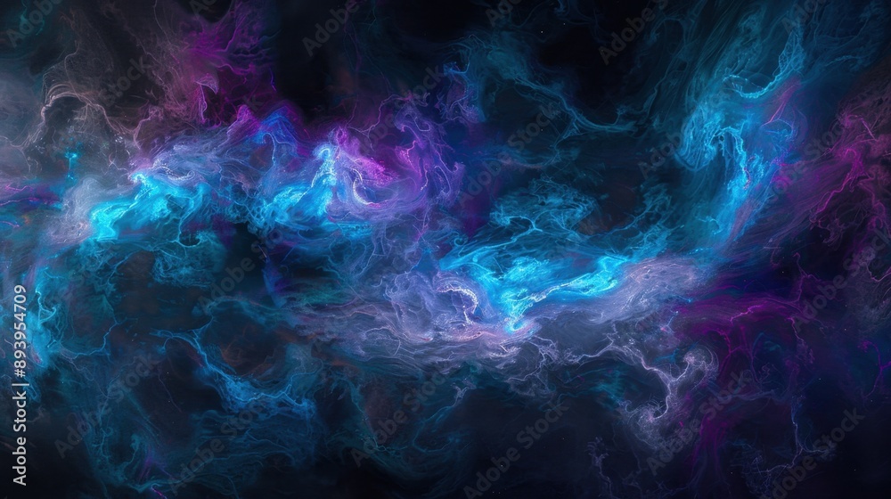 Fototapeta premium Electrical energy swirls through a cosmic whirlpool of nebulae, creating an intricate dance of color and life in the void of space.