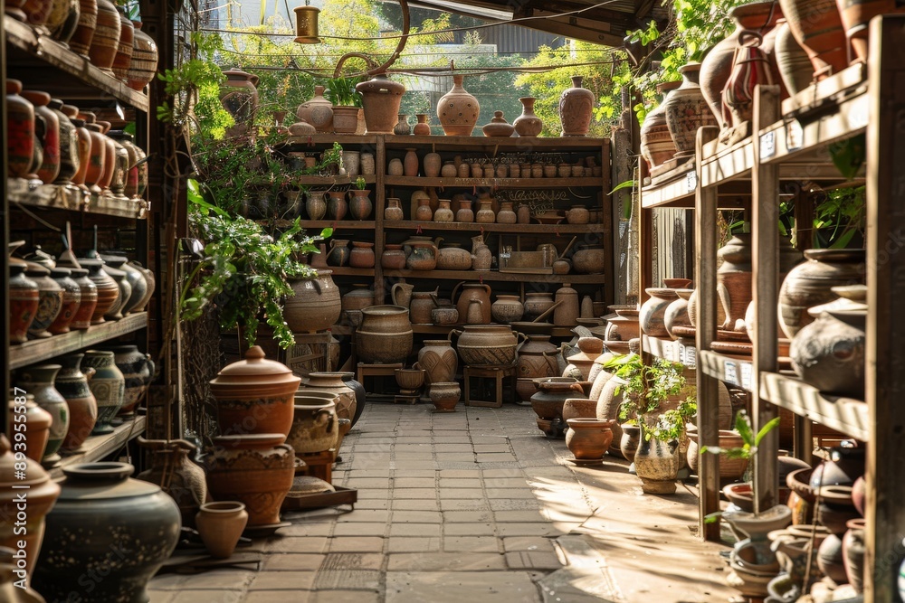 clay pots in a pottery shop in the center of the city clay pots in a pottery shop in the center of the city