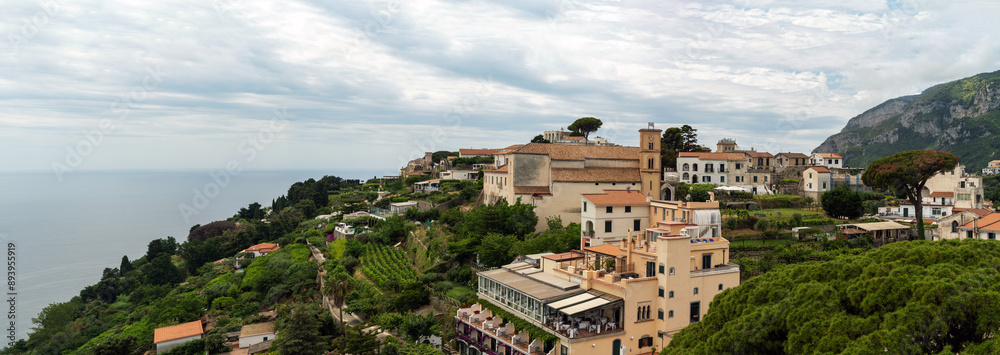 Panoramic View of Coastal Italian Village with Historic Buildings