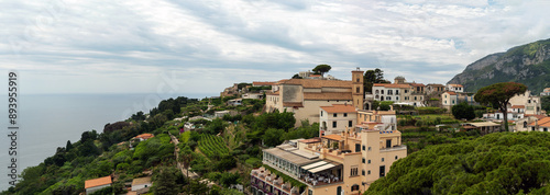 Obraz na płótnie Panoramic View of Coastal Italian Village with Historic Buildings w salonie