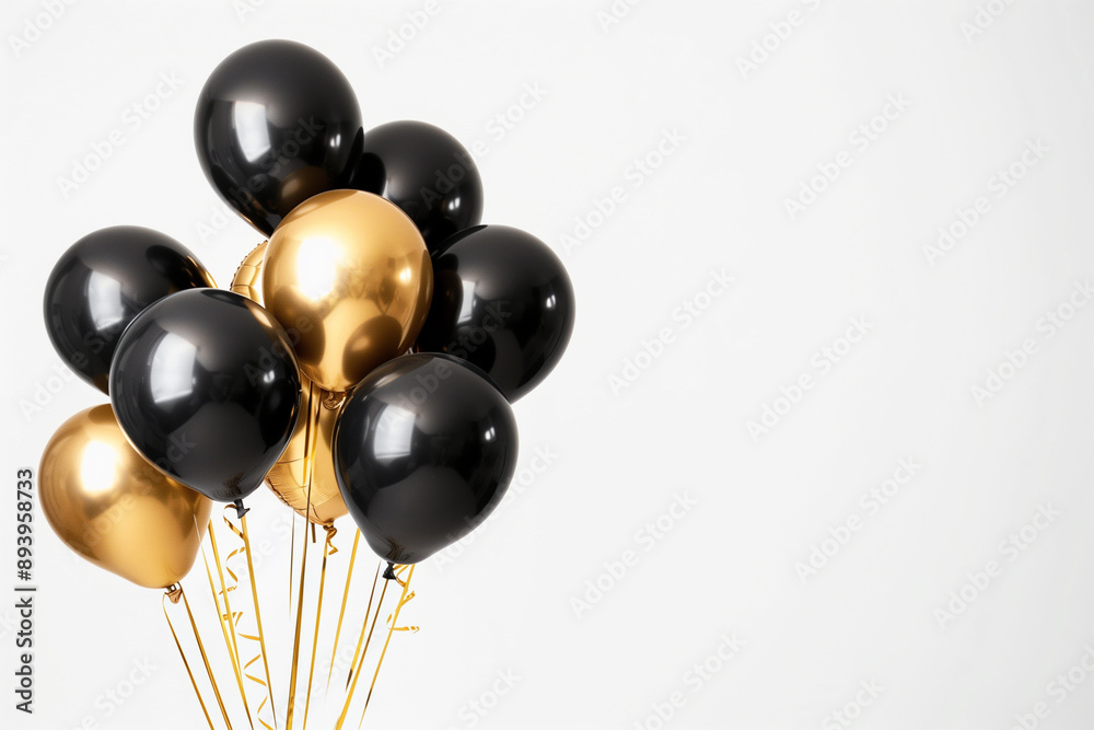 balloons on a white background, color gold and black, group balloons on a white background, color gold and black, group