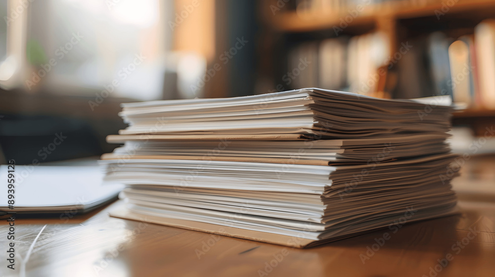 Stack of legal contracts on wooden desk with natural light Stack of legal contracts on wooden desk with natural light