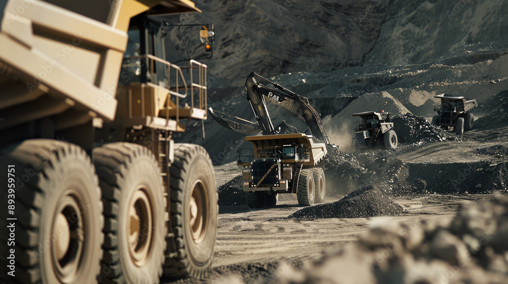 Obraz premium mining machinery in action, capturing the movement of earth and minerals being loaded into a truck