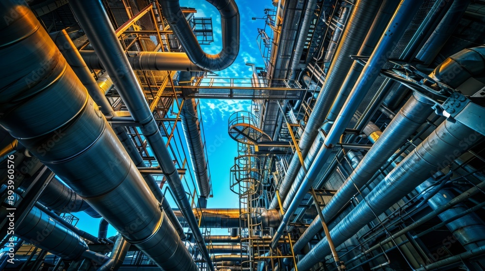 Examining pipes in an industrial setting with precision and curiosity Examining pipes in an industrial setting with precision and curiosity
