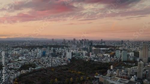 tokyo city cityscape skyline timelapse day to night aerial view,time lapse of business shinjuku district ward from high point of view at sunset