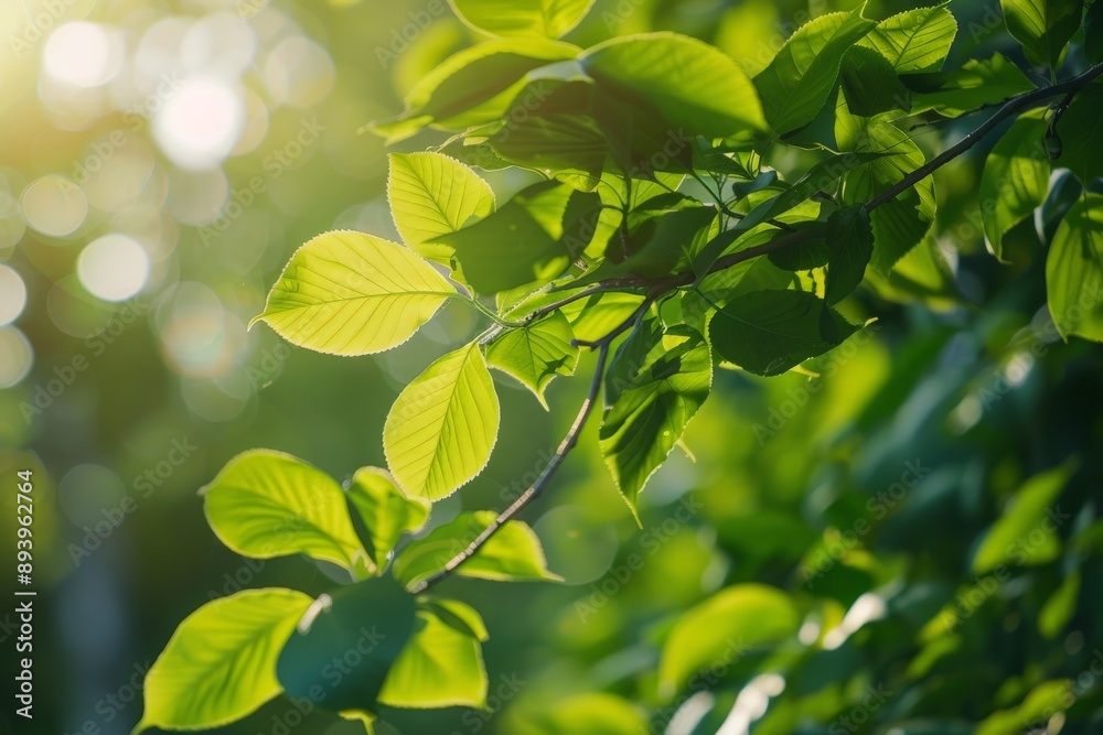 Green leaves on a branch are basked in sunlight within a serene forest, reflecting the vibrancy and tranquil beauty of nature, invoking peace and growth. Green leaves on a branch are basked in sunlight within a serene forest, reflecting the vibrancy and tranquil beauty of nature, invoking peace and growth.