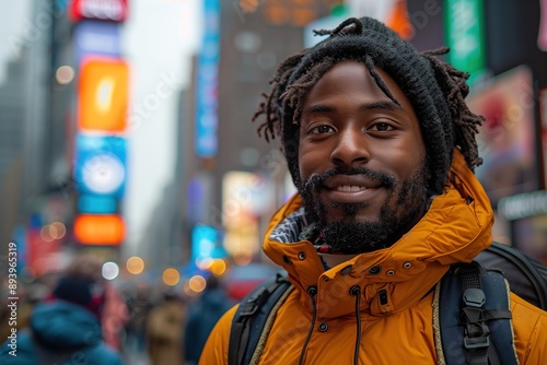 Happy Tourist Exploring the Vibrant Energy of Times Square © Jelena