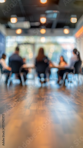 A blurry photo of a group of people sitting at a table. AI.